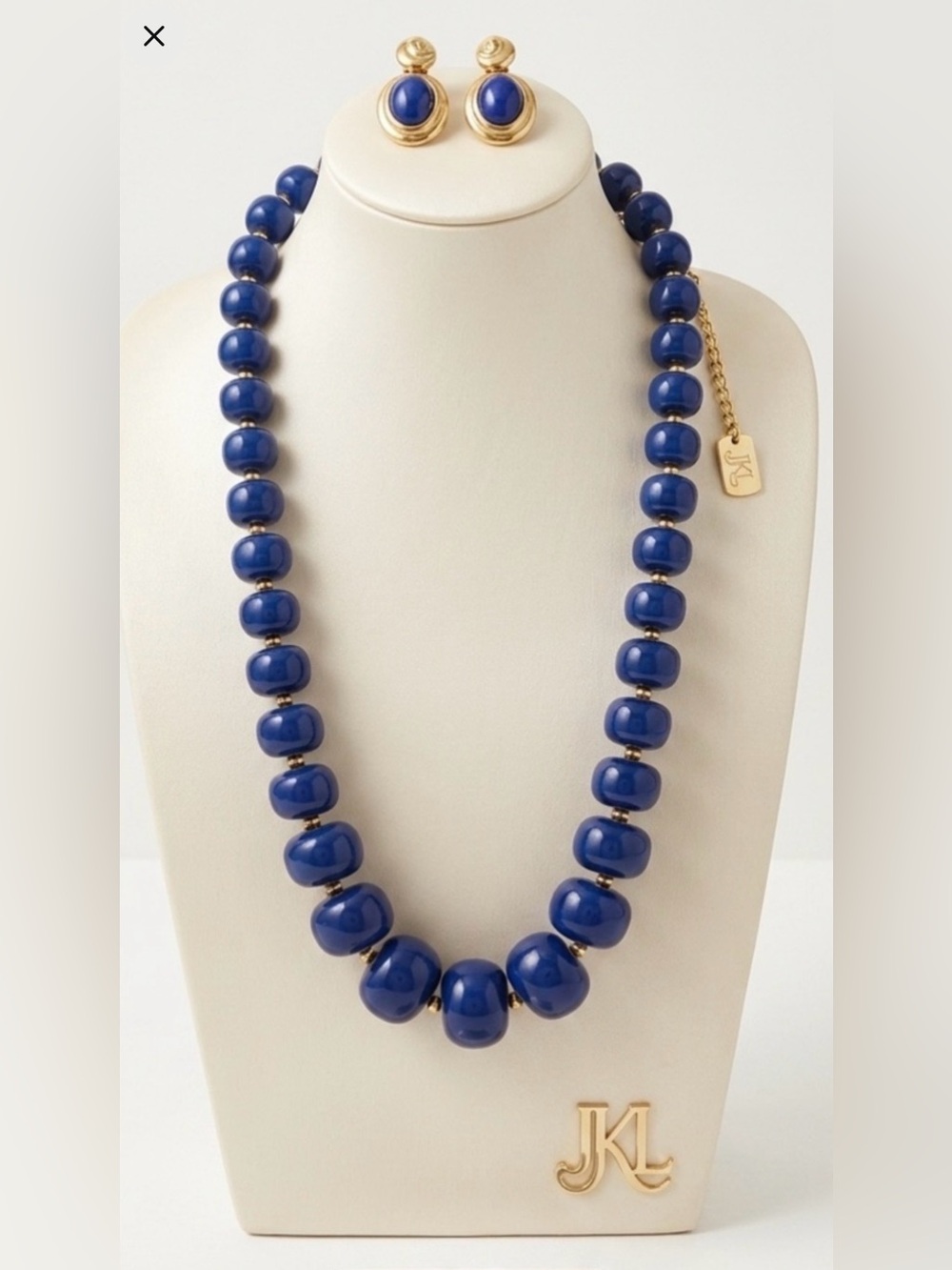 Vintage KJL Kenneth Jay Lane Cobalt Blue Resin Bead Necklace Unbranded Earrings